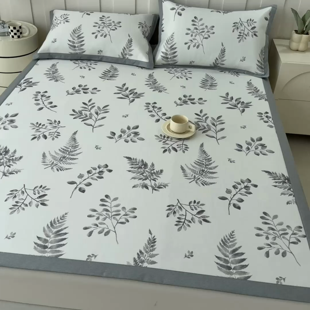 91家纺网 家纺一手货源 找家纺 倾慕家纺 2025年新款600D丝滑冰丝凉席-床席款 清凉一叶