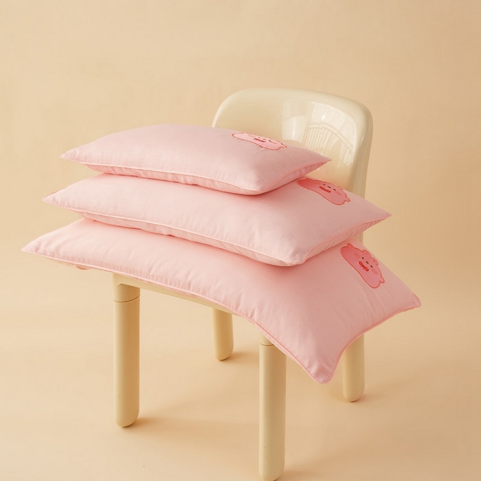 91家纺网 家纺一手货源 找家纺 喜多兔2025新款小轻柔纯棉双层纱枕套枕头 粉色Q小兔