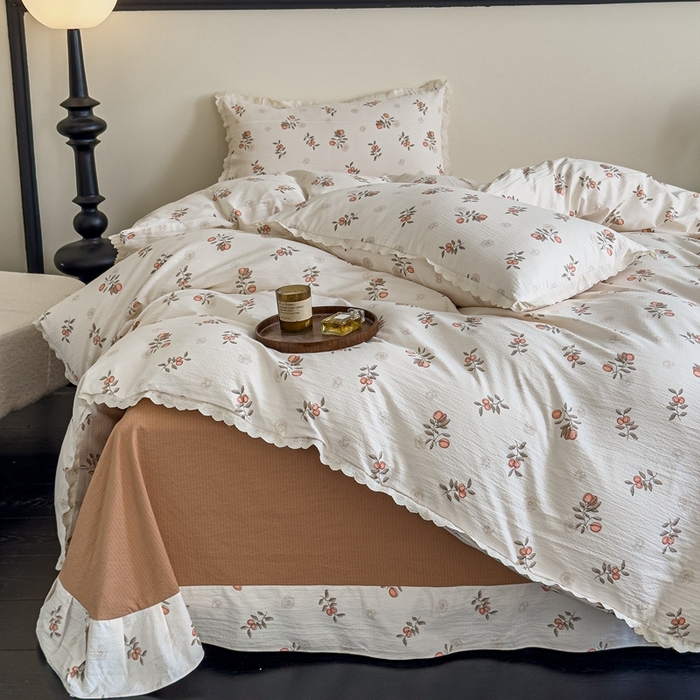 91家纺网 家纺一手货源 找家纺 可思家纺 2025新款法式皱皱纱四件套 秋实