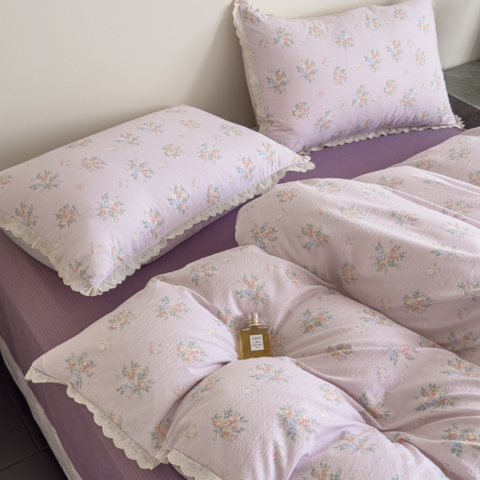 91家纺网 家纺一手货源 找家纺 可思家纺 2025新款法式皱皱纱四件套 紫薰