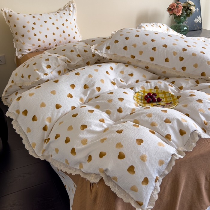 91家纺网 家纺一手货源 找家纺 可思家纺 2025新款法式皱皱纱四件套 心动