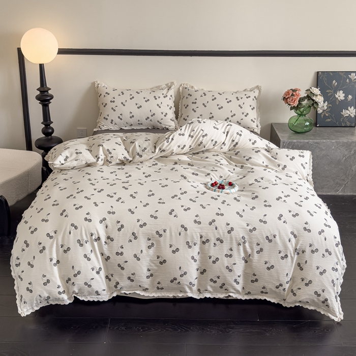 91家纺网 家纺一手货源 找家纺 可思家纺 2025新款法式皱皱纱四件套 樱桃物语