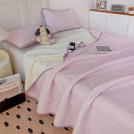 91家纺网 家纺一手货源 找家纺 2025新款A类纯棉双层纱床盖  梦蝶-紫