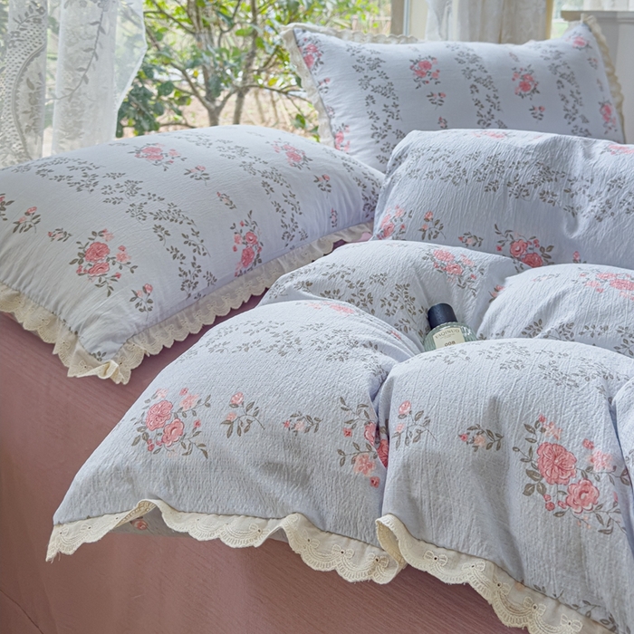 91家纺网 家纺一手货源 找家纺 可思家纺 2025新款法式皱皱纱四件套 赫拉花园-兰