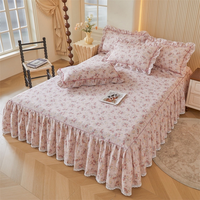 91家纺网 家纺一手货源 找家纺 缦彩 2025新款韩版纯棉床裙四件套 缤纷绮梦