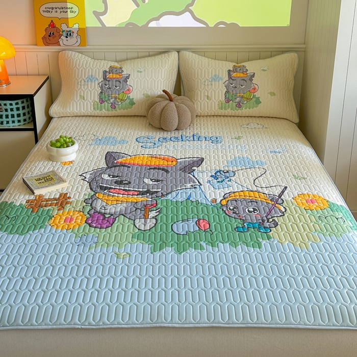 91家纺网 家纺一手货源 找家纺 金爱家 2025新款凉感丝乳胶凉席 乳胶-灰灰爱吃鱼