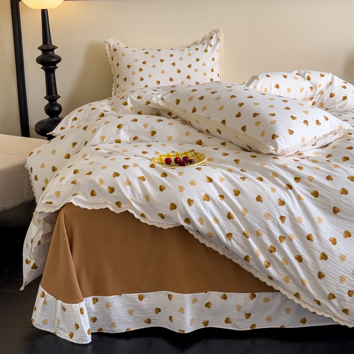 91家纺网 家纺一手货源 找家纺 可思家纺 2025新款法式皱皱纱四件套 心动