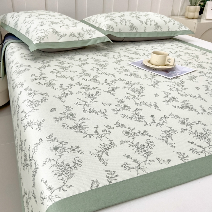 91家纺网 家纺一手货源 找家纺 倾慕家纺 2025年新款600D丝滑冰丝凉席-床席款 连理枝绿