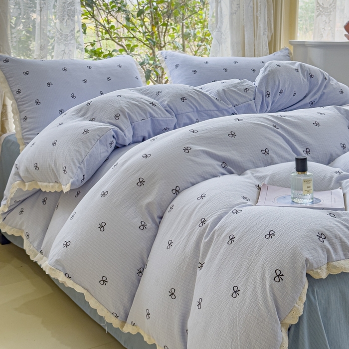 91家纺网 家纺一手货源 找家纺 可思家纺 2025新款法式皱皱纱四件套 浪漫蝴蝶结