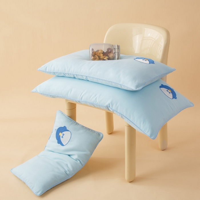 91家纺网 家纺一手货源 找家纺 喜多兔2025新款小轻柔纯棉双层纱枕套枕头 蓝色Q企鹅