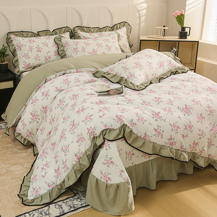 91家纺网 家纺一手货源 找家纺 铠畅家纺 2025新款有氧双层纱印花夹棉床盖四件套-终版 晨曦微露