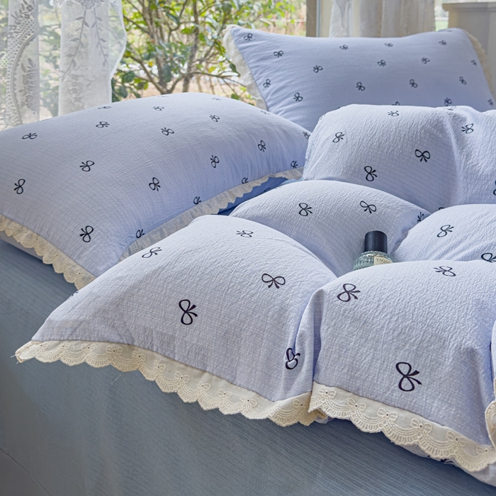 91家纺网 家纺一手货源 找家纺 可思家纺 2025新款法式皱皱纱四件套 浪漫蝴蝶结