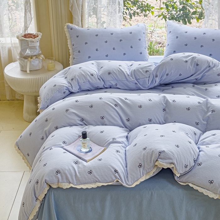 91家纺网 家纺一手货源 找家纺 可思家纺 2025新款法式皱皱纱四件套 浪漫蝴蝶结