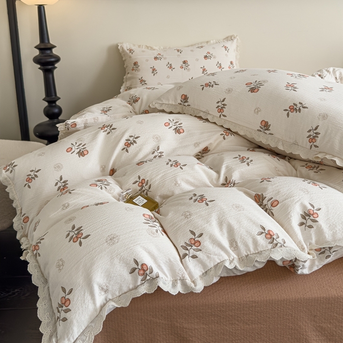 91家纺网 家纺一手货源 找家纺 可思家纺 2025新款法式皱皱纱四件套 秋实