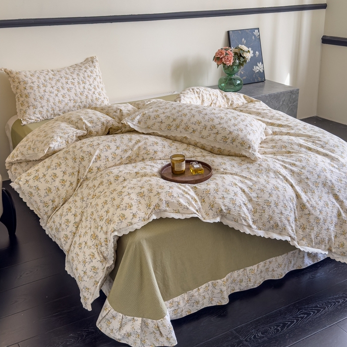 91家纺网 家纺一手货源 找家纺 可思家纺 2025新款法式皱皱纱四件套 花田