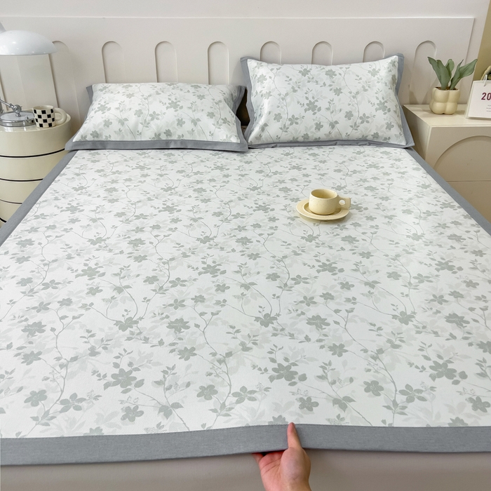 91家纺网 家纺一手货源 找家纺 倾慕家纺 2025年新款600D丝滑冰丝凉席-床席款 花点点绿