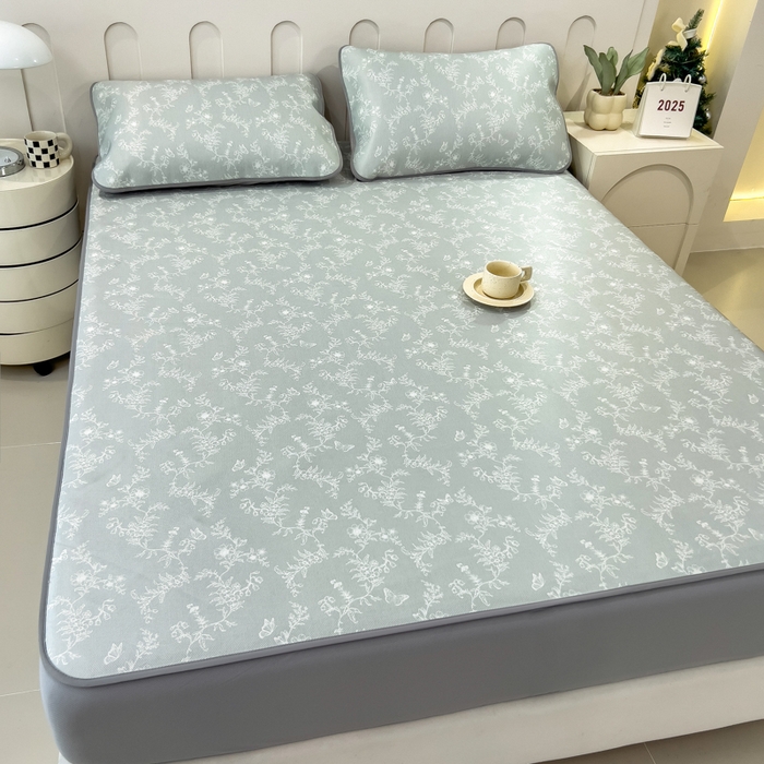 91家纺网 家纺一手货源 找家纺 2025年新款600D丝滑冰丝凉席-床笠款 连理枝白