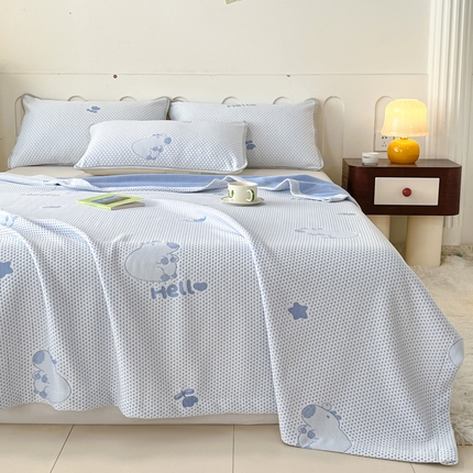 91家纺网 家纺一手货源 找家纺 卡伦家纺2025凉豆豆冰丝毯系列 卡皮巴拉——蓝