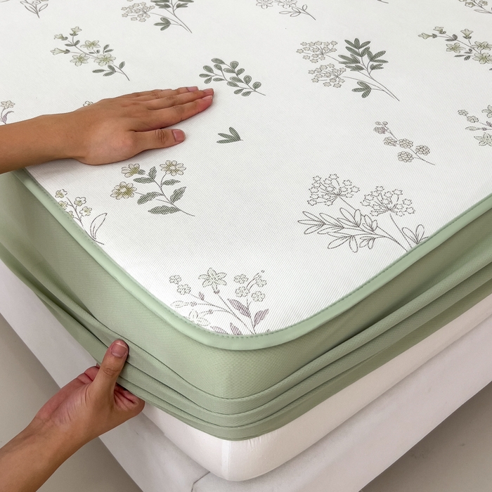 91家纺网 家纺一手货源 找家纺 2025年新款600D丝滑冰丝凉席-床笠款 清凉一叶