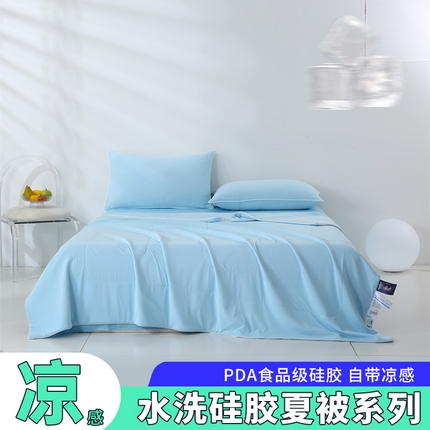 小禹仔 2025新款母婴级水洗硅胶夏被夏凉被子被芯 浅蓝