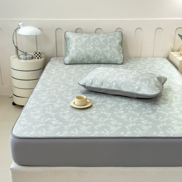 91家纺网 家纺一手货源 找家纺 2025年新款600D丝滑冰丝凉席-床笠款 连理枝白