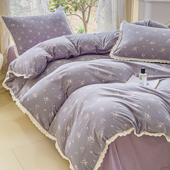 91家纺网 家纺一手货源 找家纺 可思家纺 2025新款法式皱皱纱四件套 幽兰栀子