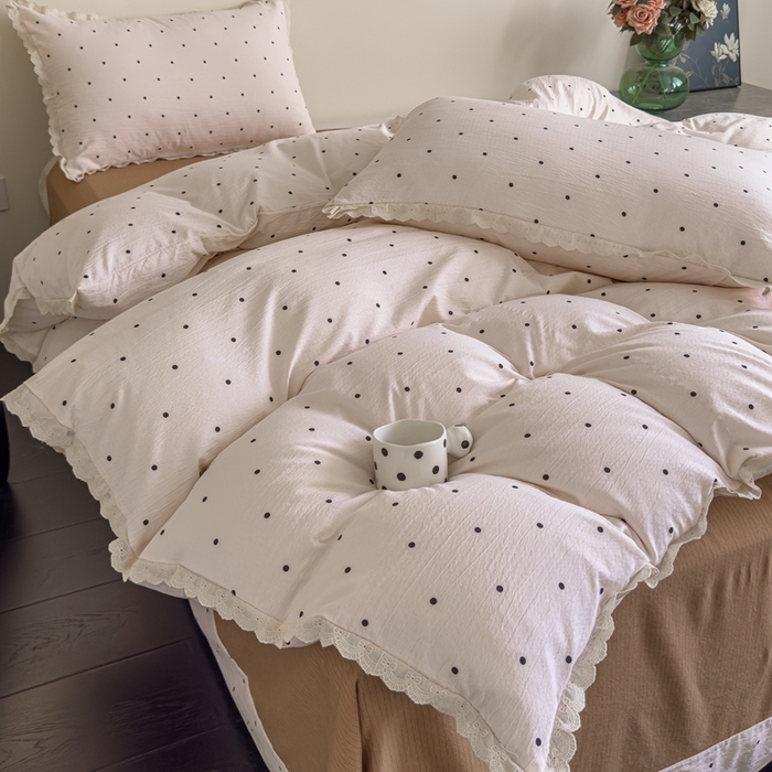 91家纺网 家纺一手货源 找家纺 可思家纺 2025新款法式皱皱纱四件套 奶茶波波