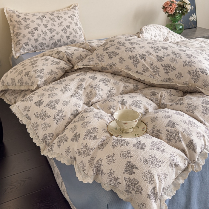 91家纺网 家纺一手货源 找家纺 可思家纺 2025新款法式皱皱纱四件套 夏日海岛