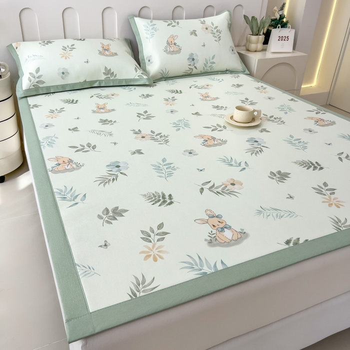 91家纺网 家纺一手货源 找家纺 倾慕家纺 2025年新款600D丝滑冰丝凉席-床席款 聪明小兔