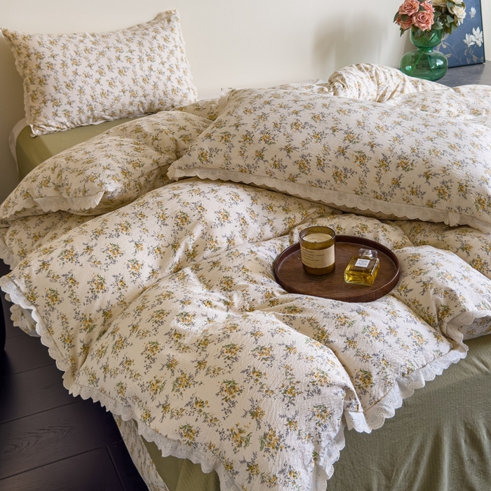 91家纺网 家纺一手货源 找家纺 可思家纺 2025新款法式皱皱纱四件套 花田