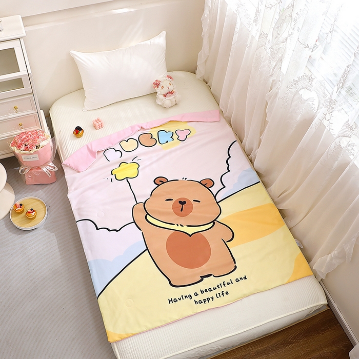 91家纺网 家纺一手货源 找家纺 八零年代 2025新款儿童A类天丝夏被冰爽棉空调被凉感被幼儿园凉席夏被三件套