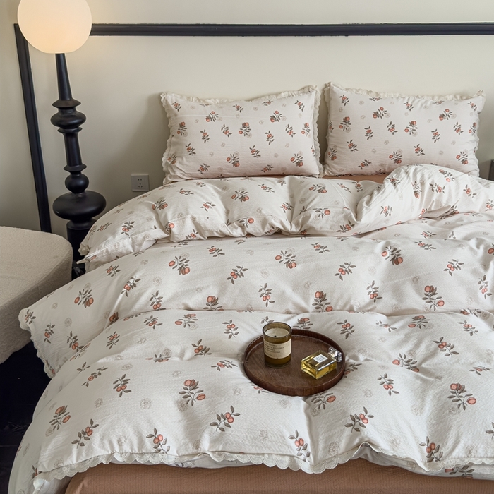 91家纺网 家纺一手货源 找家纺 可思家纺 2025新款法式皱皱纱四件套 秋实