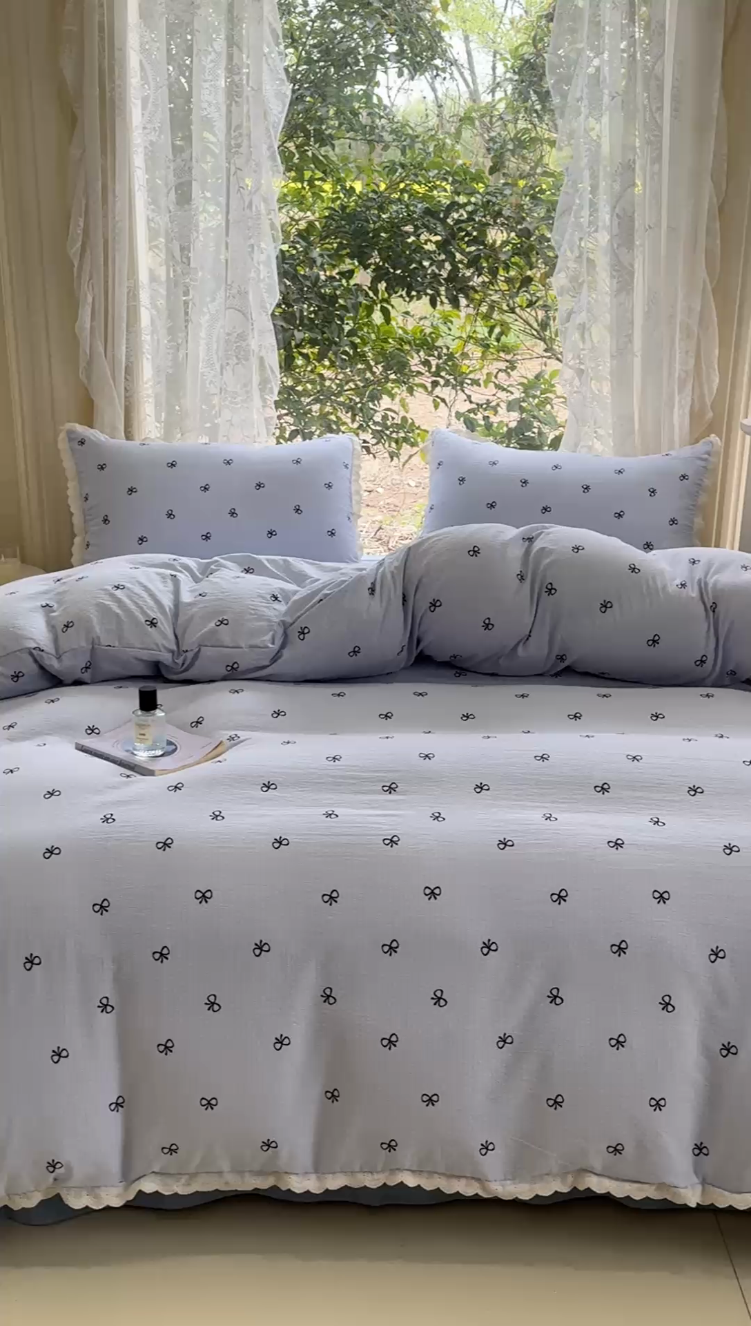 91家纺网 家纺一手货源 找家纺 可思家纺 2025新款法式皱皱纱四件套 浪漫蝴蝶结