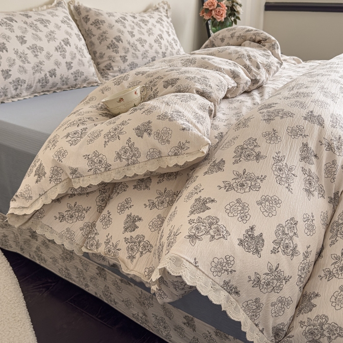 91家纺网 家纺一手货源 找家纺 可思家纺 2025新款法式皱皱纱四件套 夏日海岛