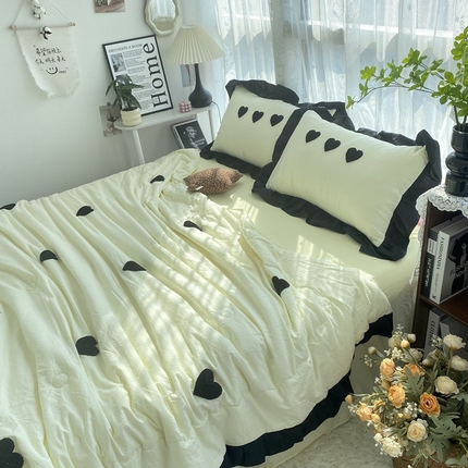 2025新款毛巾绣单夏被夏被四件套 爱心-米黄