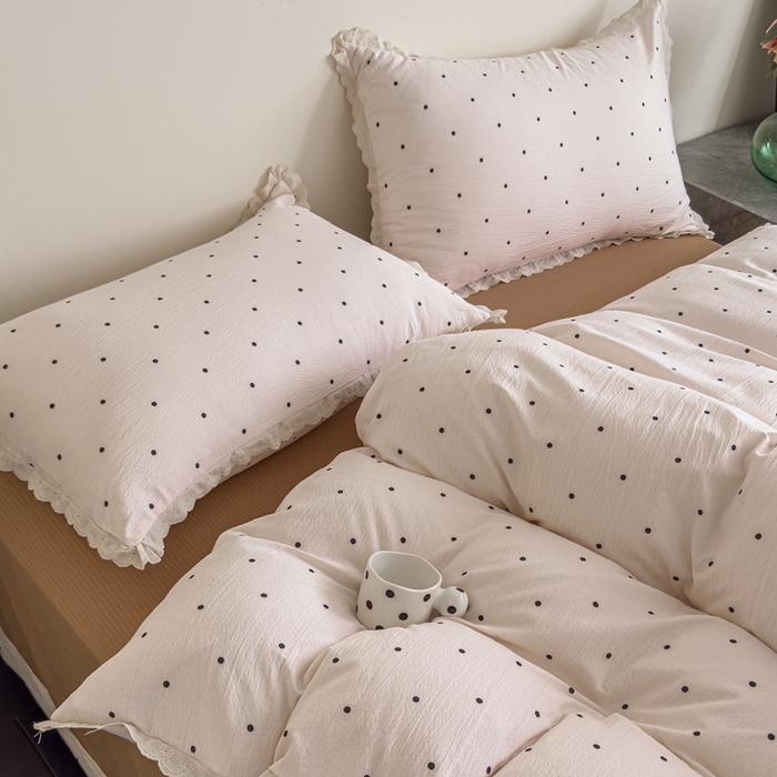 91家纺网 家纺一手货源 找家纺 可思家纺 2025新款法式皱皱纱四件套 奶茶波波