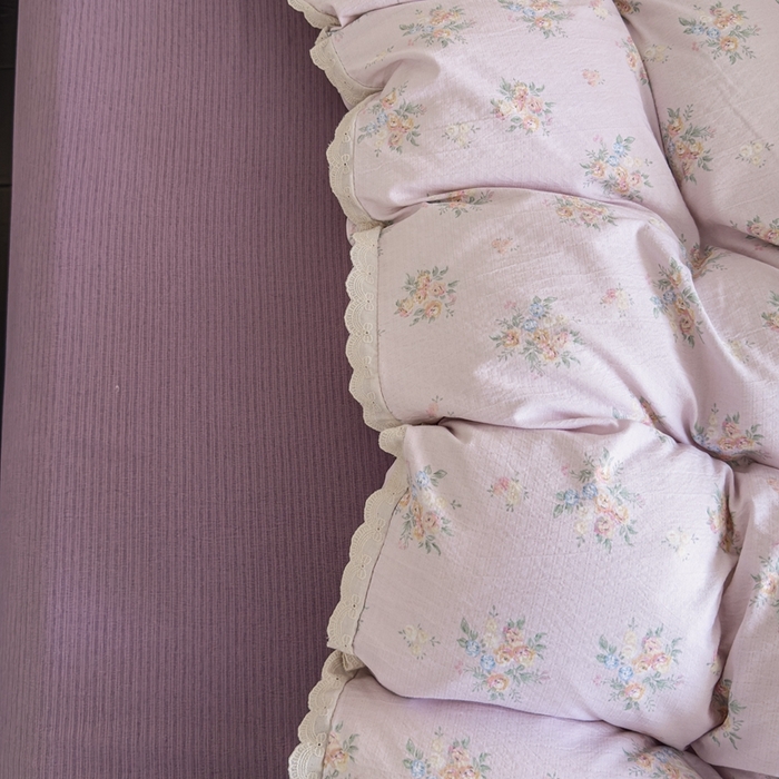 91家纺网 家纺一手货源 找家纺 可思家纺 2025新款法式皱皱纱四件套 紫薰