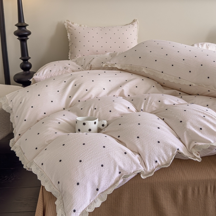 91家纺网 家纺一手货源 找家纺 可思家纺 2025新款法式皱皱纱四件套 奶茶波波