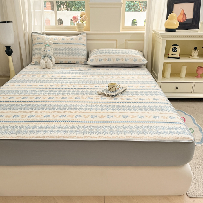 91家纺网 家纺一手货源 找家纺 （总）星座家纺 2025新款斜纹提花凉感丝凉席床笠款三件套