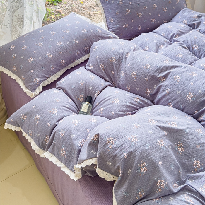 91家纺网 家纺一手货源 找家纺 可思家纺 2025新款法式皱皱纱四件套 幽兰栀子