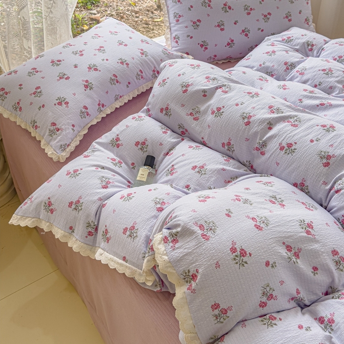 91家纺网 家纺一手货源 找家纺 可思家纺 2025新款法式皱皱纱四件套 紫雾玫瑰