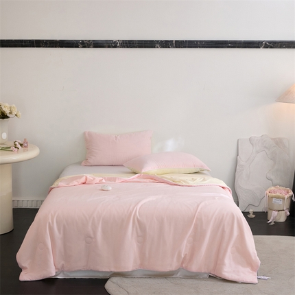 91家纺网 家纺一手货源 找家纺 （总）头等舱  2025新款锦氨&全棉双层纱一被两用A类20大豆7A抗菌夏被（配礼盒）