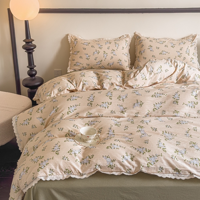 91家纺网 家纺一手货源 找家纺 可思家纺 2025新款法式皱皱纱四件套 夏栀