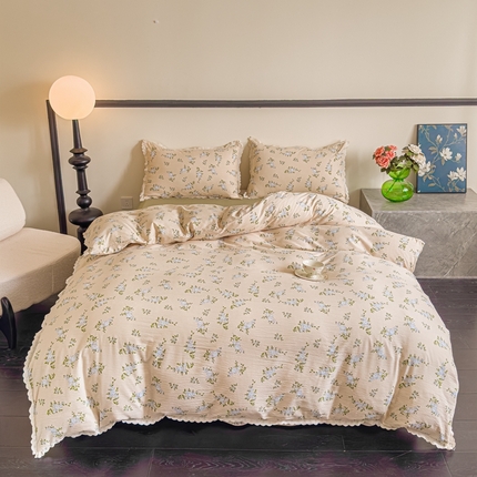 可思家纺 2025新款法式皱皱纱四件套 夏栀