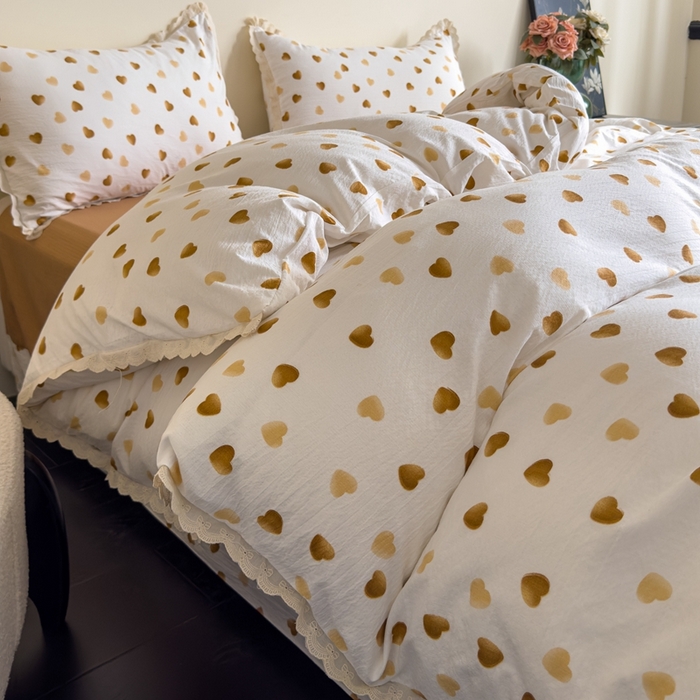 91家纺网 家纺一手货源 找家纺 可思家纺 2025新款法式皱皱纱四件套 心动