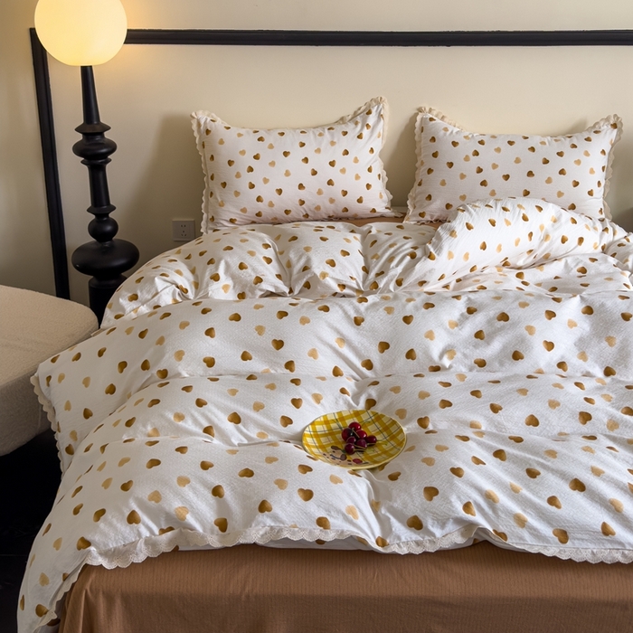 91家纺网 家纺一手货源 找家纺 可思家纺 2025新款法式皱皱纱四件套 心动