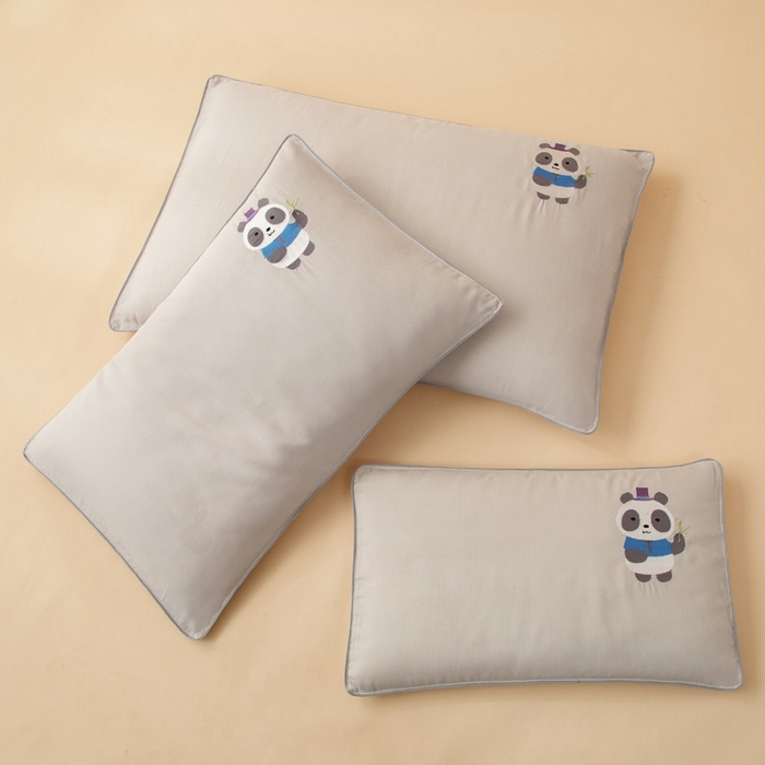 91家纺网 家纺一手货源 找家纺 喜多兔2025新款小轻柔纯棉双层纱枕套枕头 灰色萌熊猫