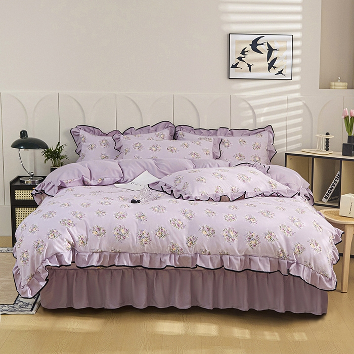 91家纺网 家纺一手货源 找家纺 铠畅家纺 2025新款有氧双层纱印花夹棉床盖四件套-终版 法式风情