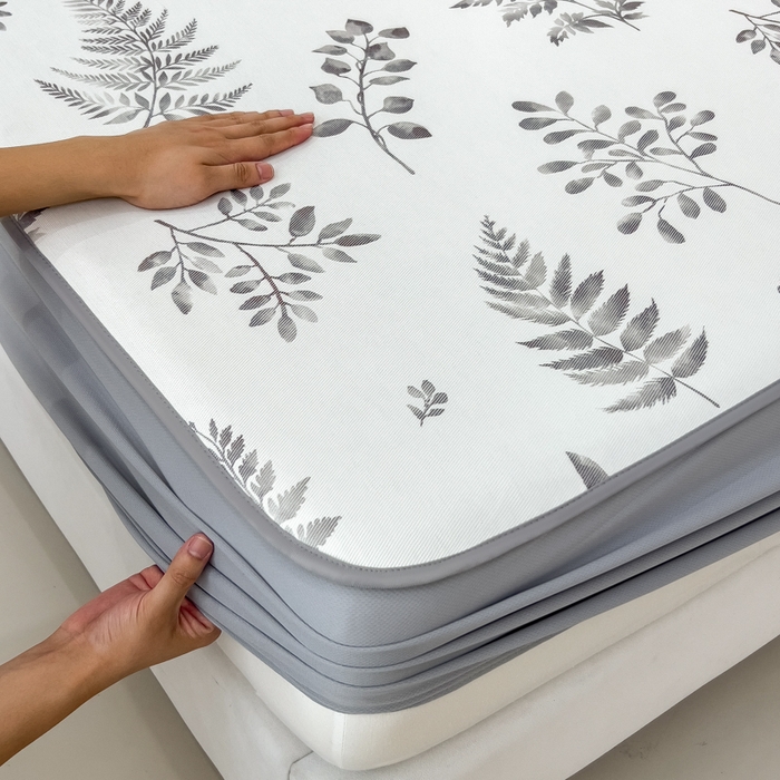 91家纺网 家纺一手货源 找家纺 2025年新款600D丝滑冰丝凉席-床笠款 素叶灰