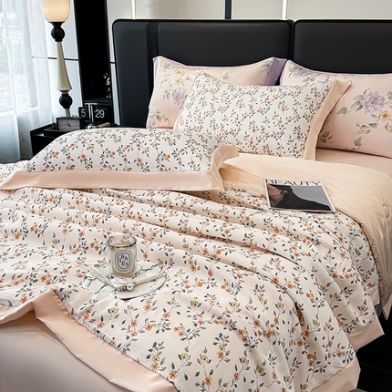 91家纺网 家纺一手货源 找家纺 （总）合欢（原天一阁）2025新款莱赛尔拼角工艺款天丝夏被四件套